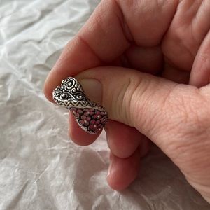 Bixby Size Gorgeous Sterling Silver Ring with Pink enamel Flowers